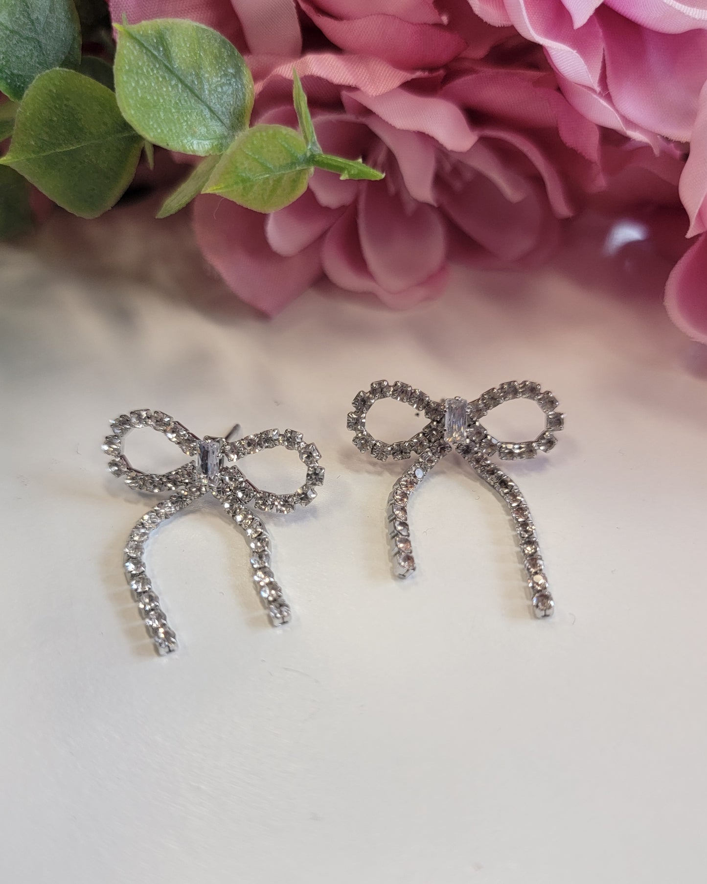 Crystal Ribbon Bow Earrings