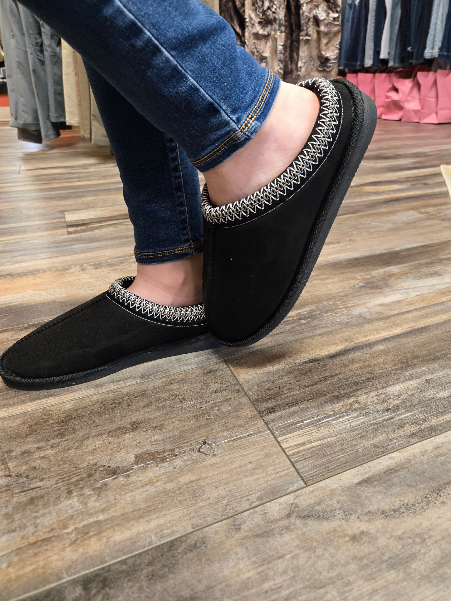 Black Embroidered Slip On Shoe