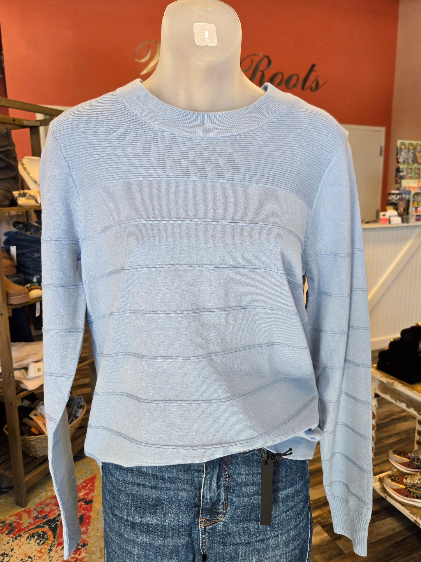 Pintucked Crew Neck Long Sleeve