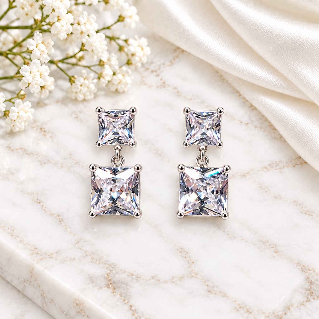 Square Cubic Stud Earrings