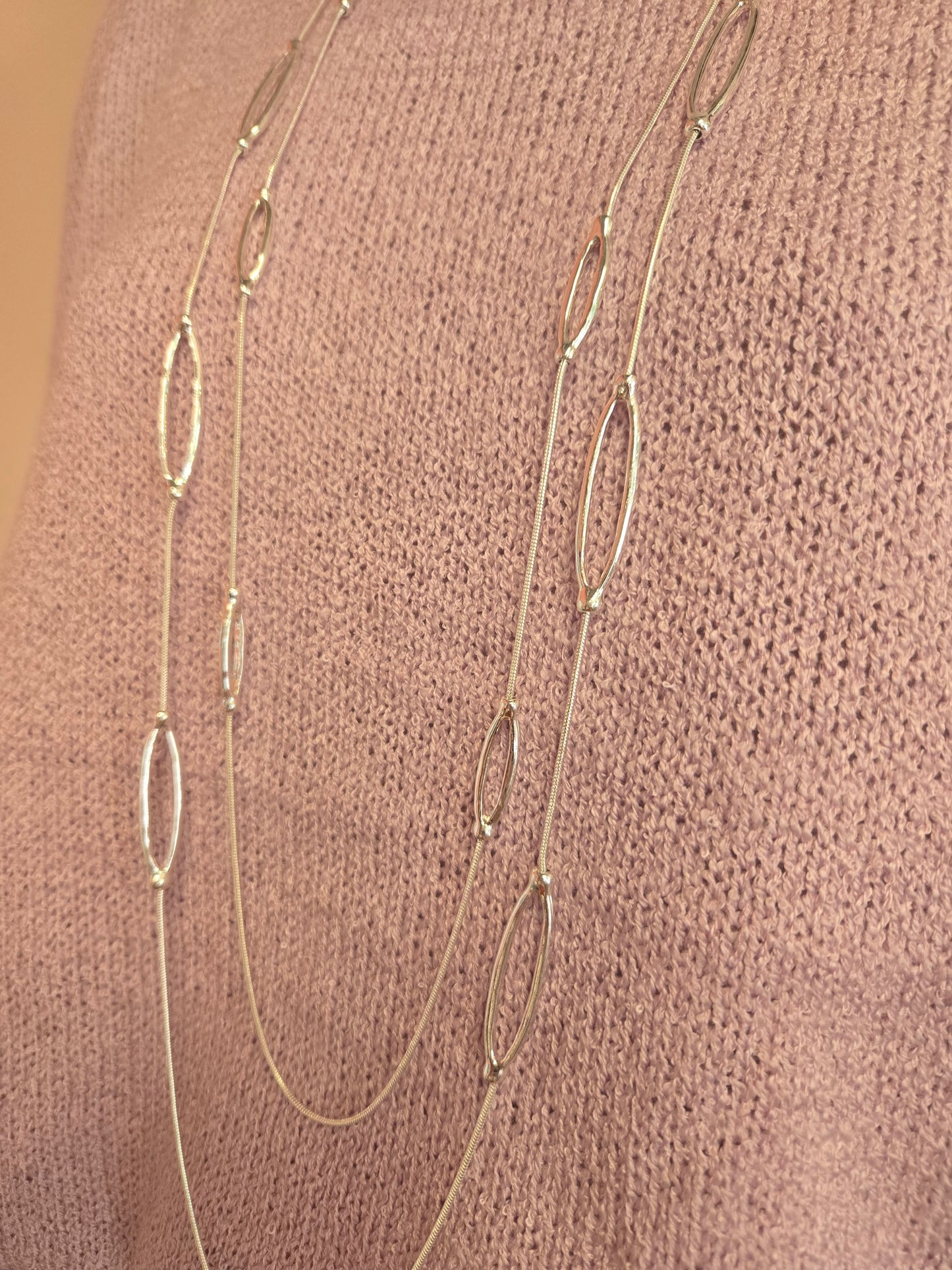 Silver Oval Double Chain Necklace