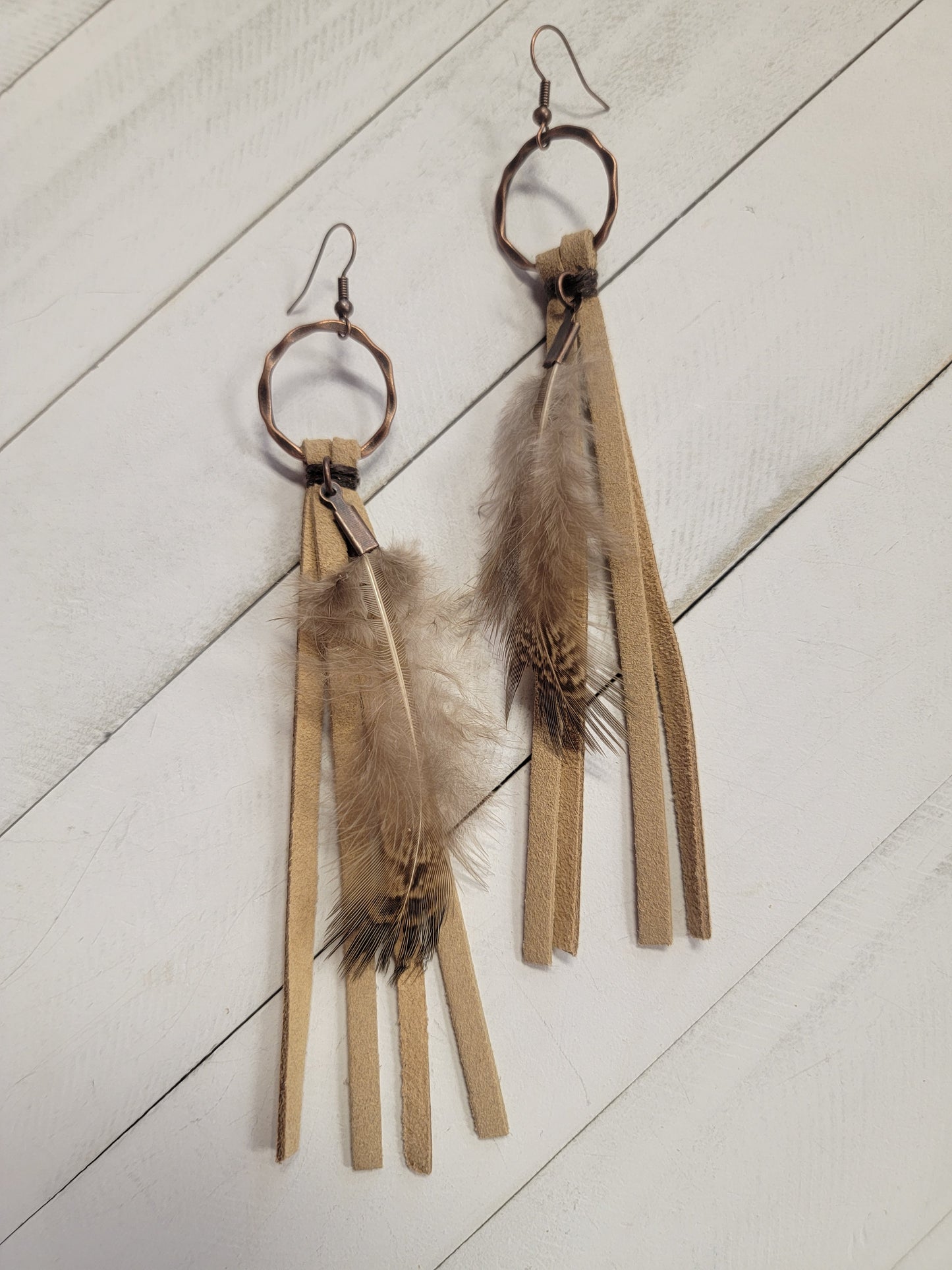 Boho Tassel & Brown Feather Earrings