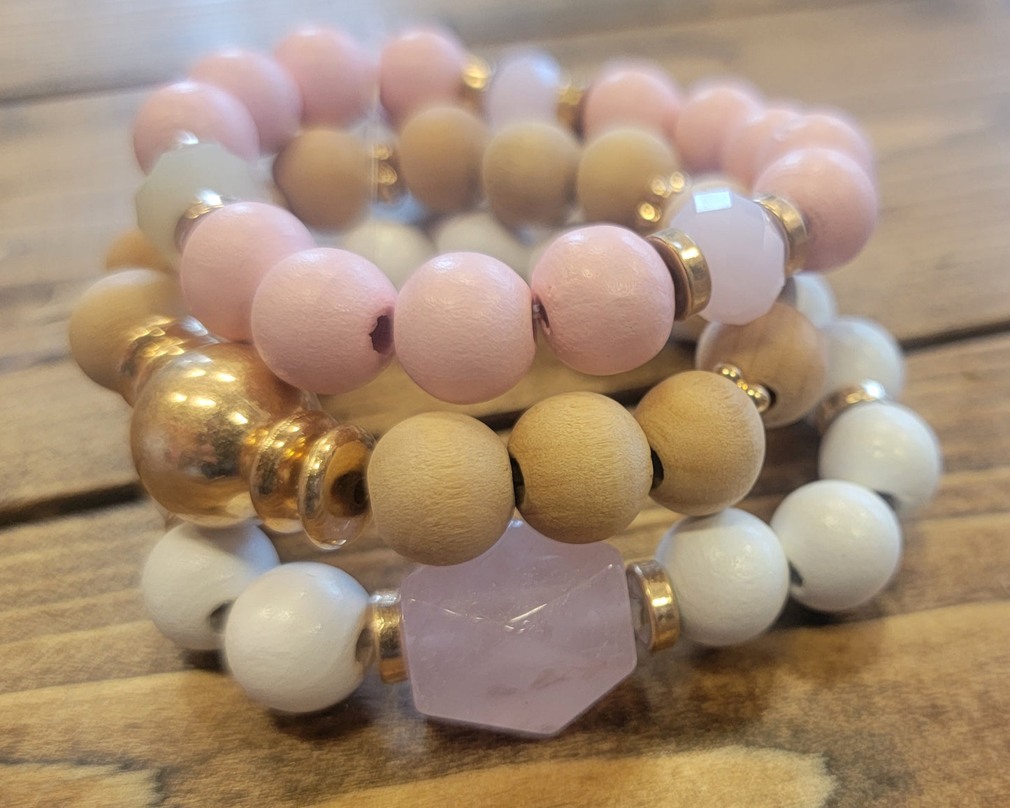 Wood & Glass Stone Stretch Bracelet