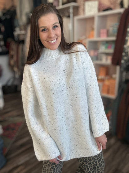 Yarn Knit Speckled Turtleneck Sweater