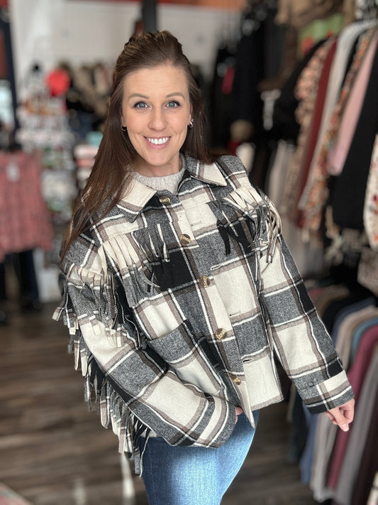 Wool Fringe Plaid Jacket