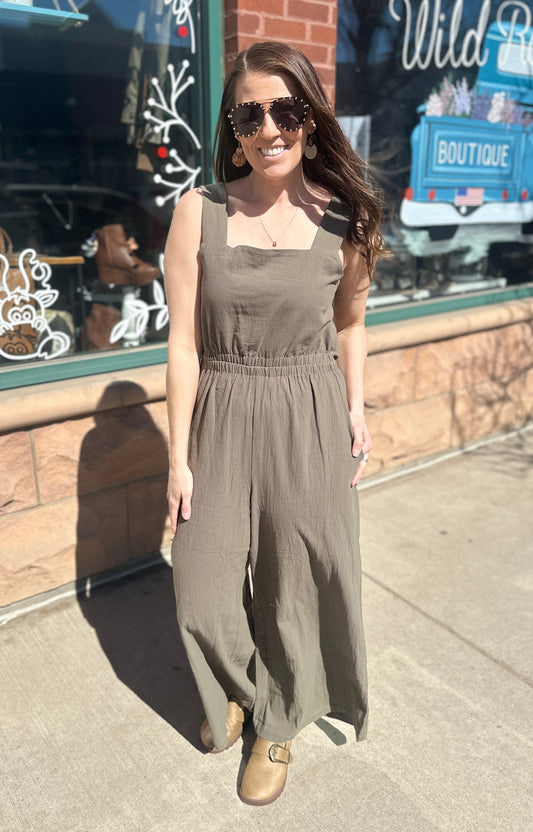 Olive Open Back Jumpsuit