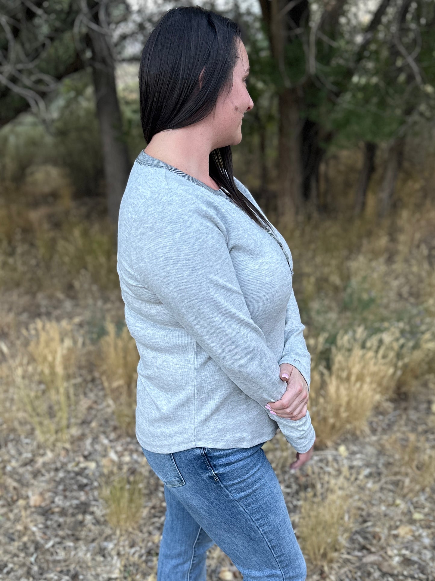 Contrast Buttoned Henley Long Sleeve