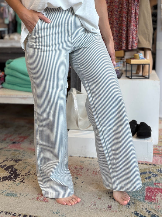 Blue Stripe Slim Palazzo Jeans