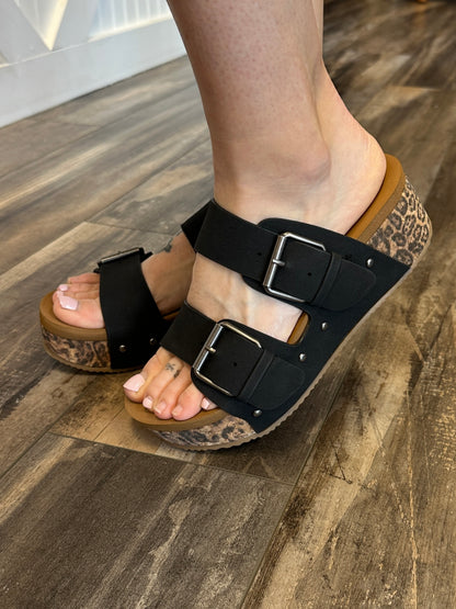 Black/Leopard Charlotte Wedge