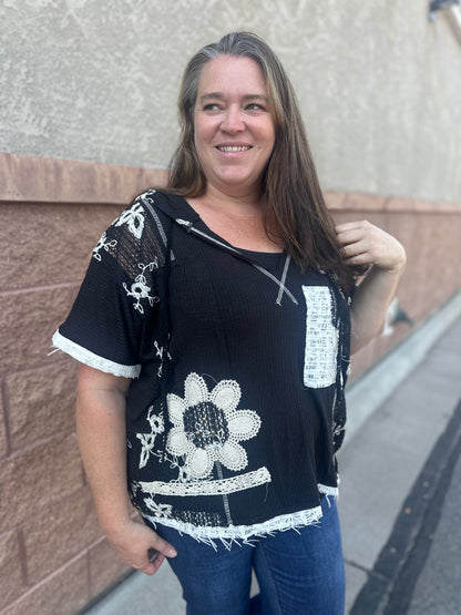 Crochet Oversized Short Sleeve Hoodie