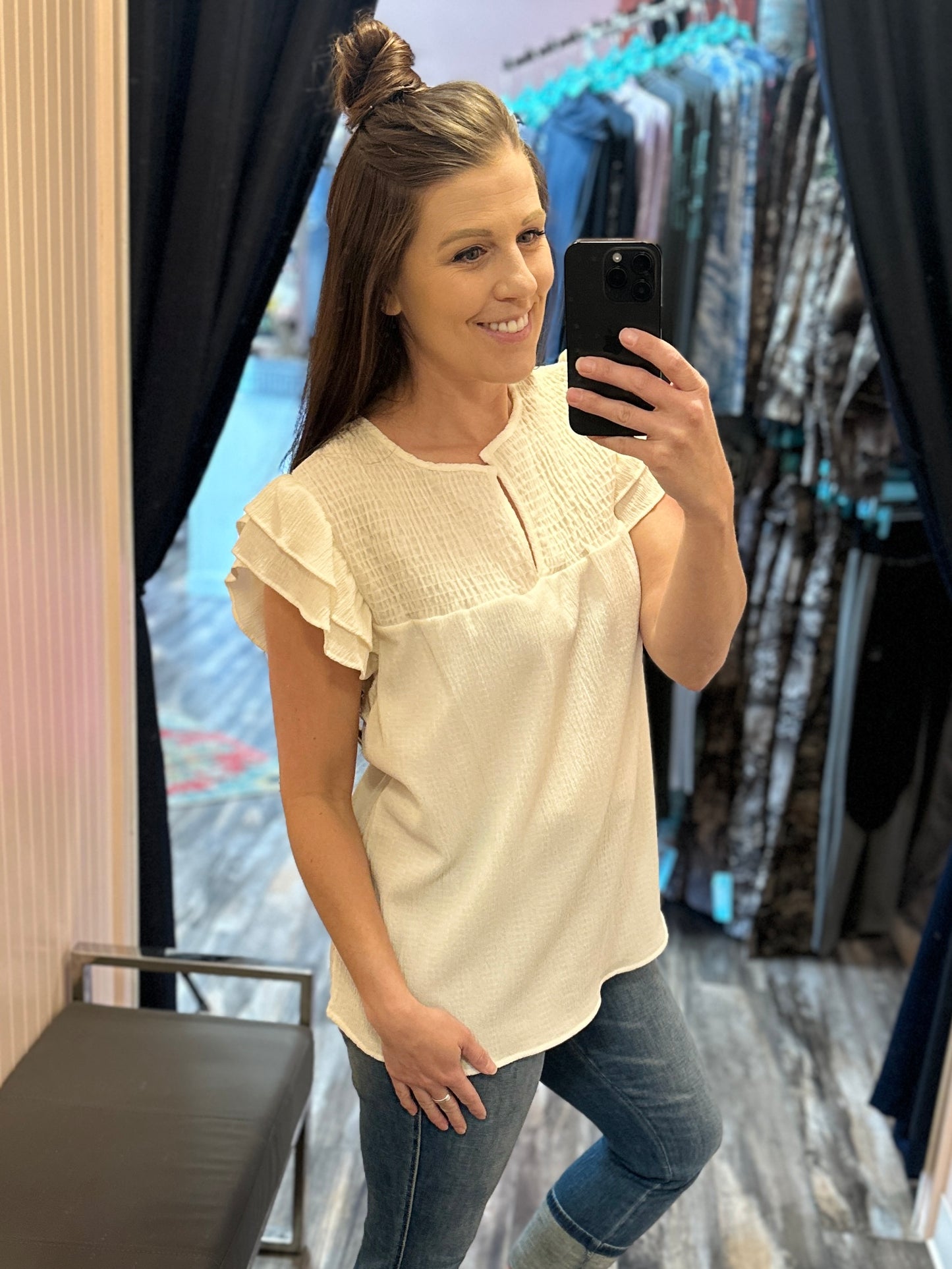 Cream Smocked Blouse