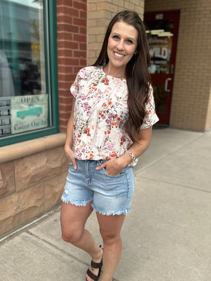 Crinkled Floral Short Sleeve