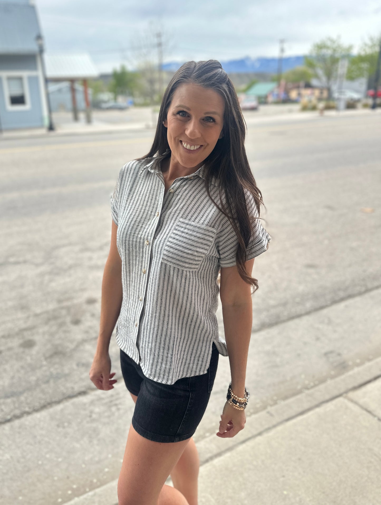 Linen Striped Short Sleeve