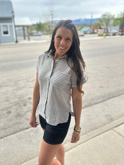 Linen Striped Short Sleeve