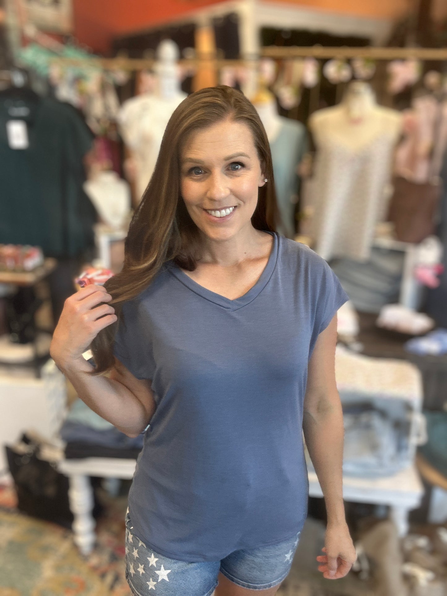 V Neck Cap Sleeve Knit Top