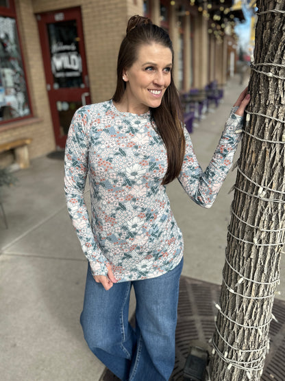 Blue Ditsy Floral Long Sleeve