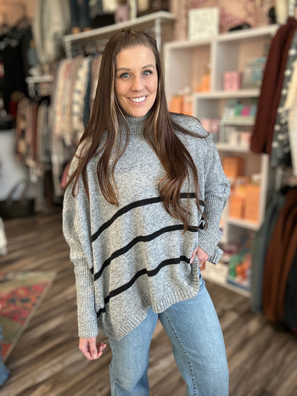 Striped Heather Grey Dolman Pullover