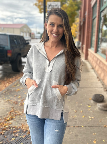 Reverse Stitched Half Zip Sweater