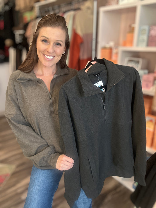 Ribbed Quarter Zip Sweatershirt