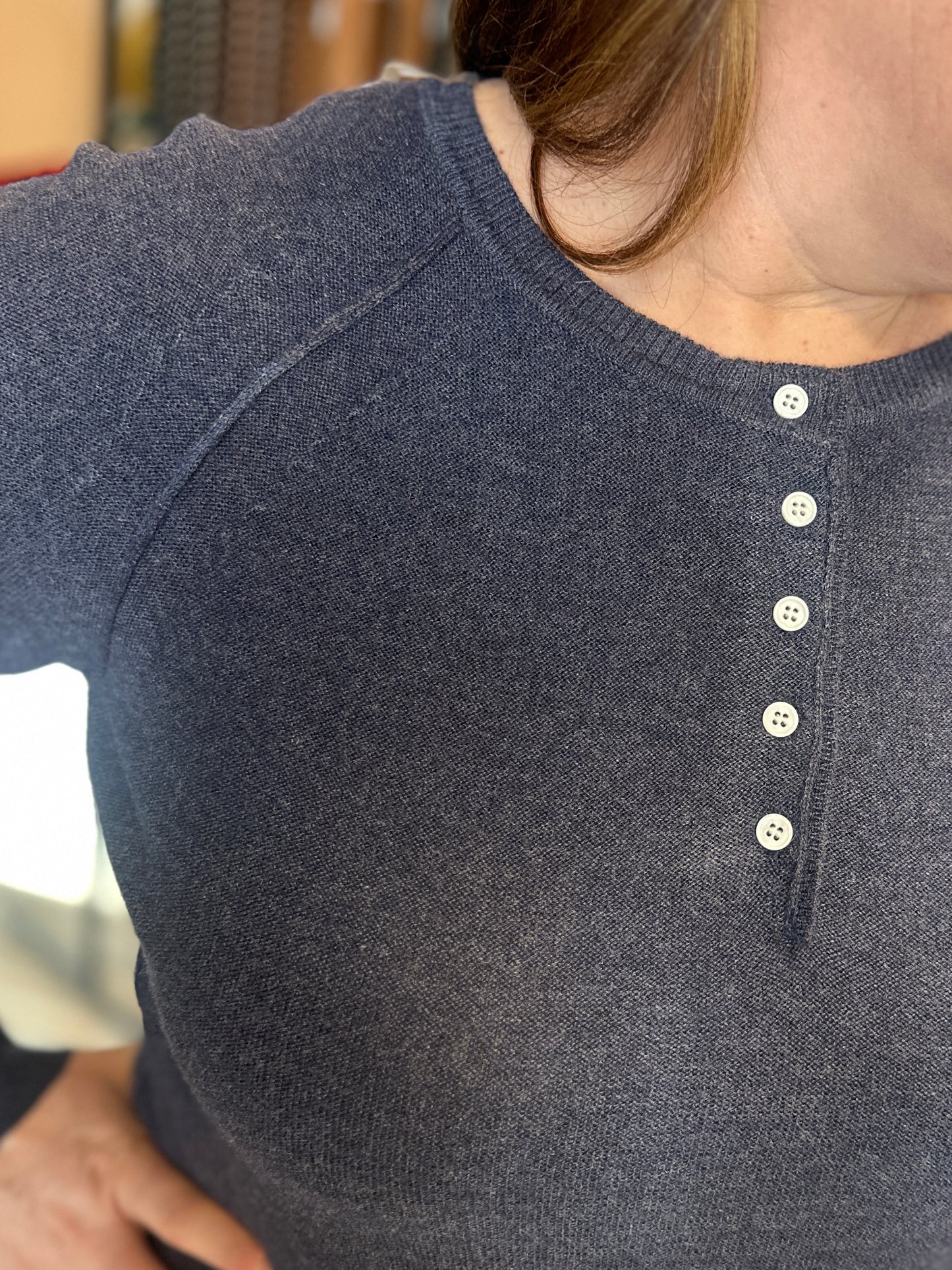 Navy Knit Long Sleeve with Button Detail