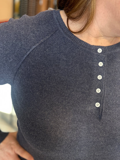 Navy Knit Long Sleeve with Button Detail