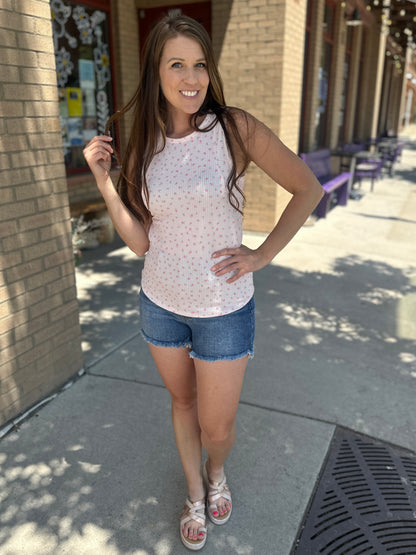 Pink Ribbed Floral Tank