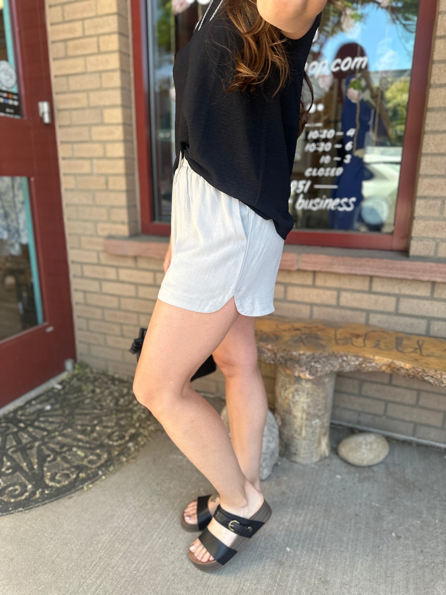 Dusty Blue Linen Blend Shorts