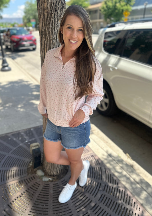 Pink Ribbed Floral Pullover