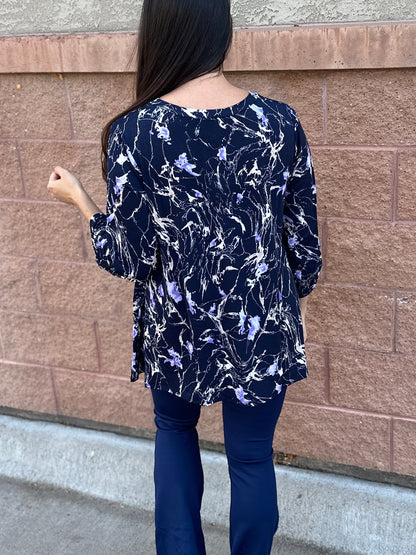 Marbled 3/4 Sleeve Blouse