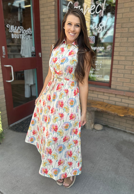 Weekend Brunch Cream Floral Midi Dress