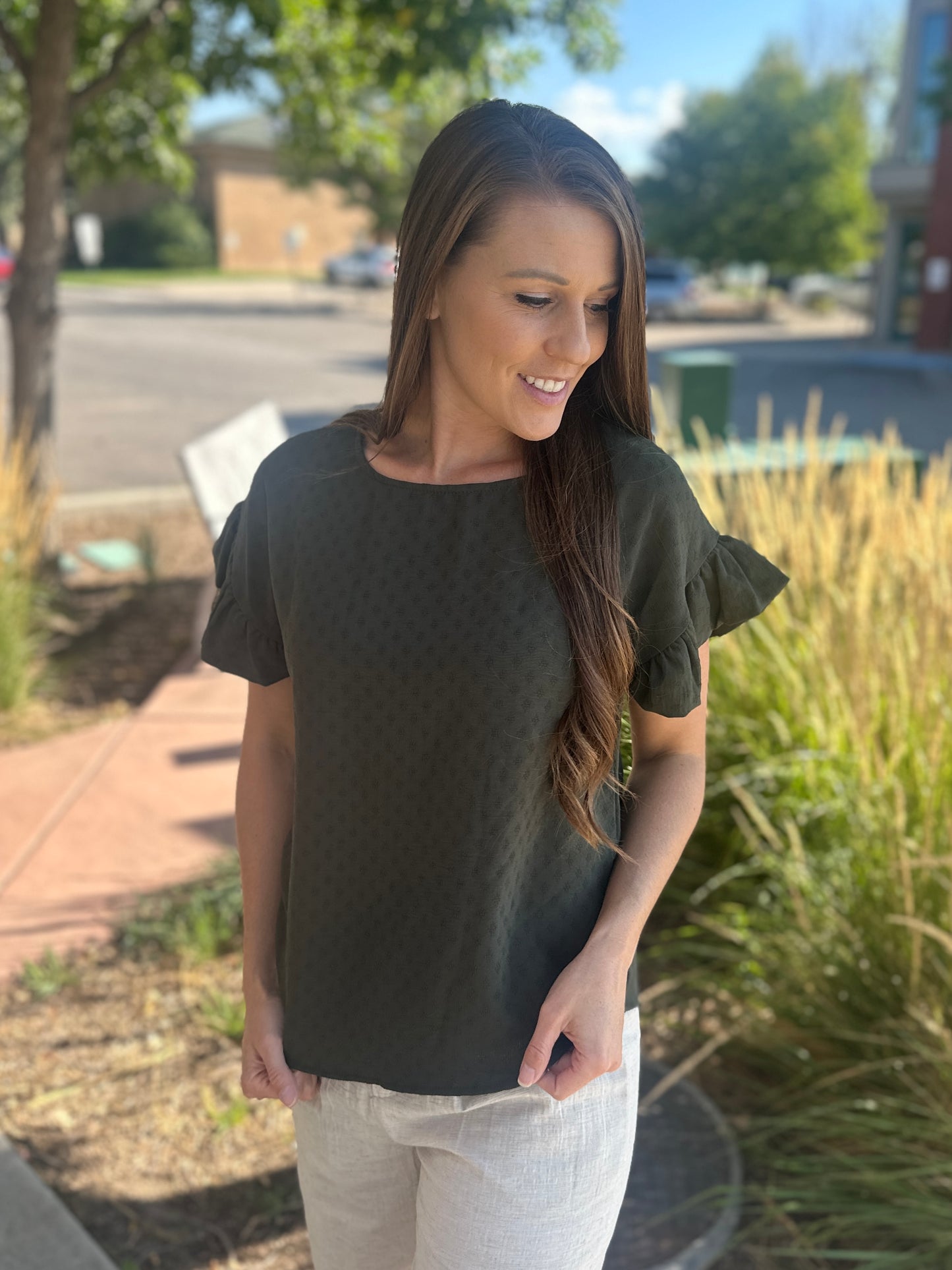 Solid Ruffle Short Sleeve
