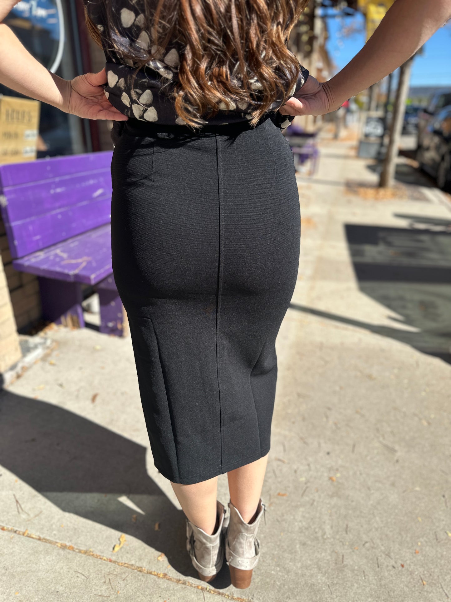 Black High Waist Midi Skirt