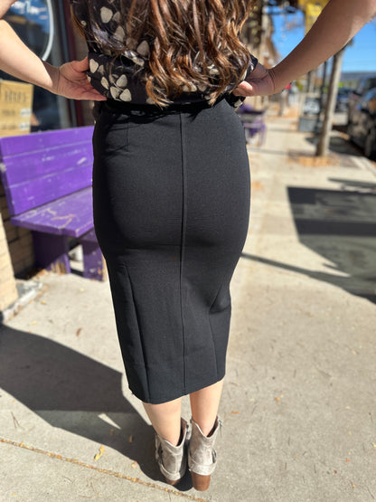Black High Waist Midi Skirt