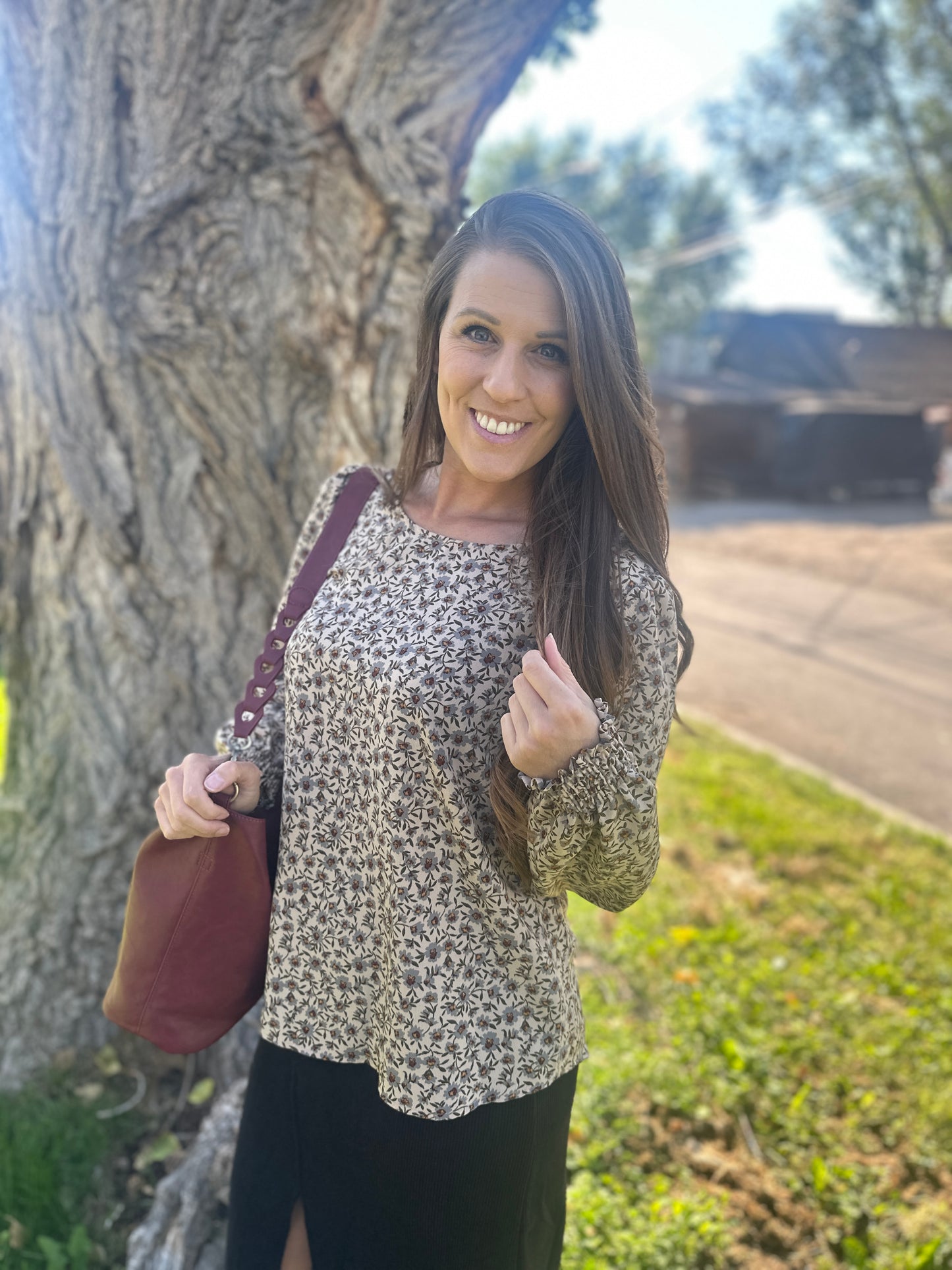 Taupe Floral Long Sleeve