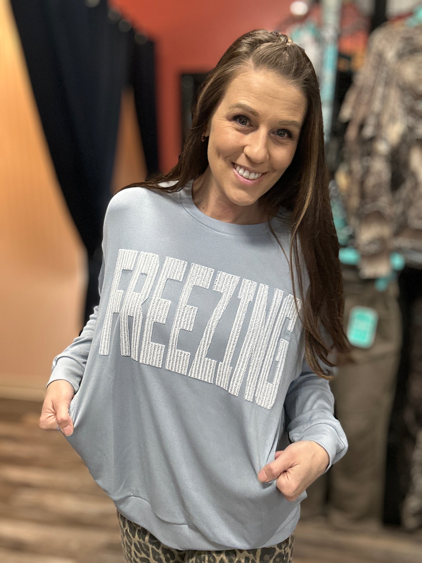 Embroidered Ribbed Freezing Pullover