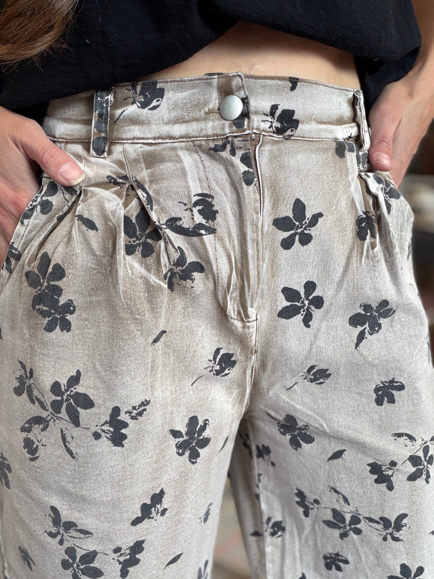 Mocha Floral Wide Leg Pants