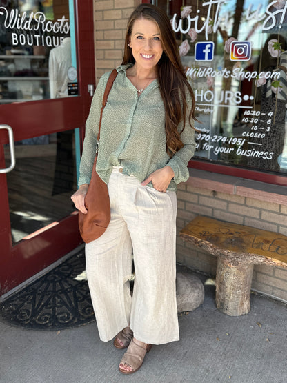Sheer Sage Long Sleeve Blouse