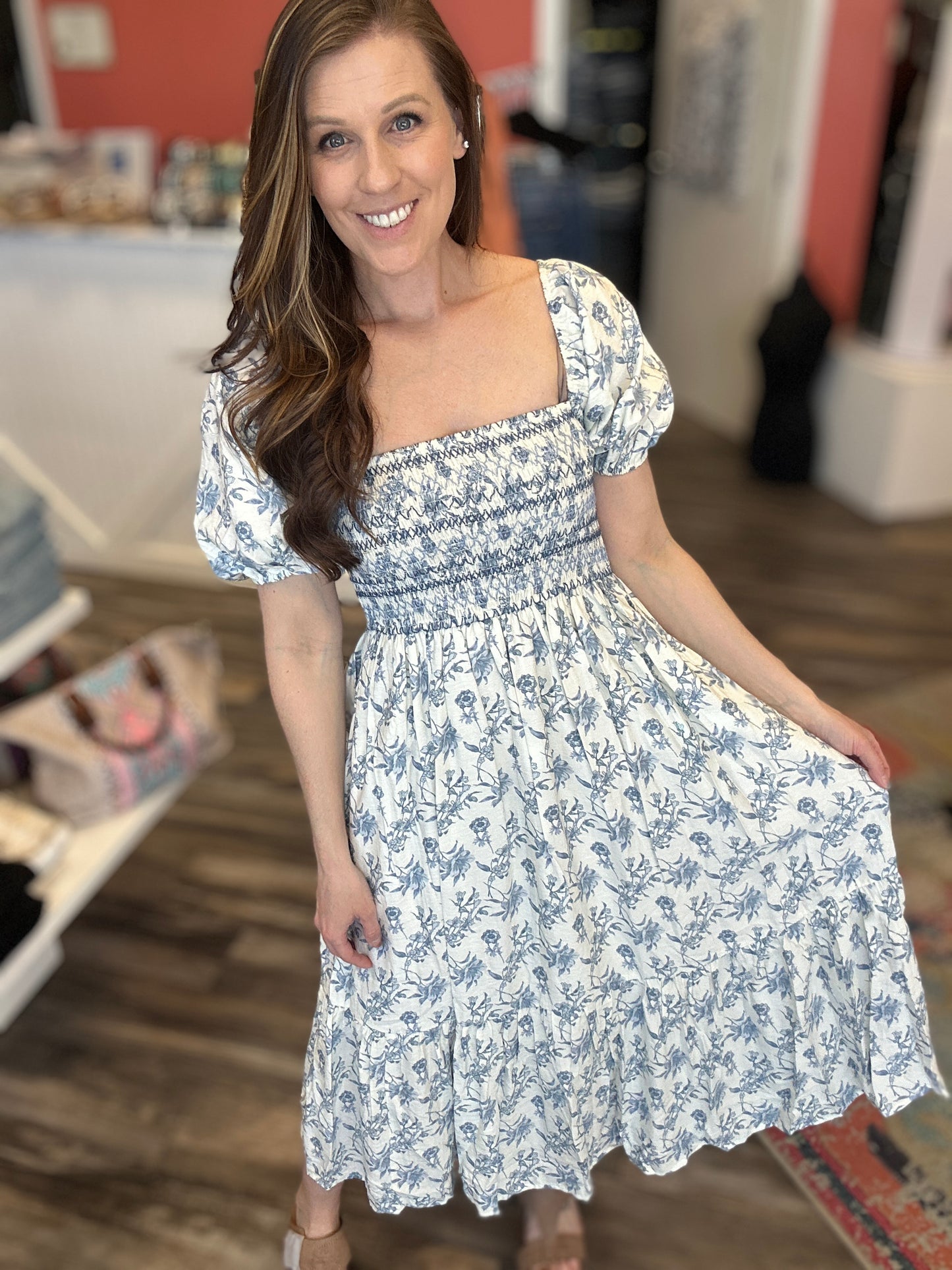 Blue Floral Midi Dress