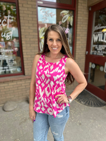 Fuchsia Animal Print Blouse Tank