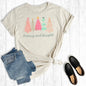 Merry and Bright Pink Christmas Trees Graphic Tee