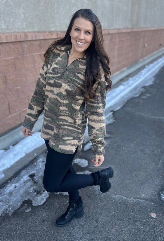 Camo Sherpa Fleece Quarter Zip