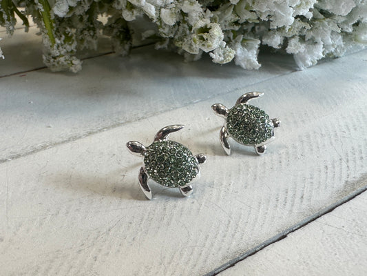 Mint Crystal Turtle Earrings