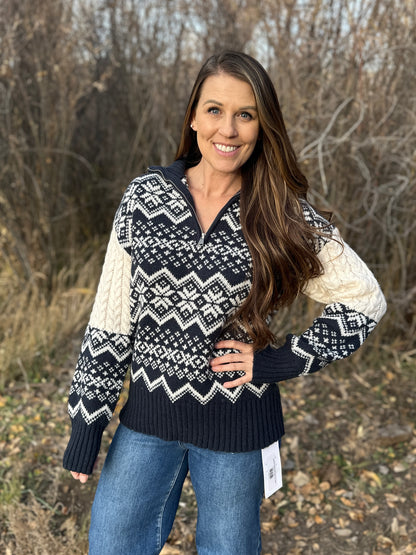 Jacquard Half Zip Sweater