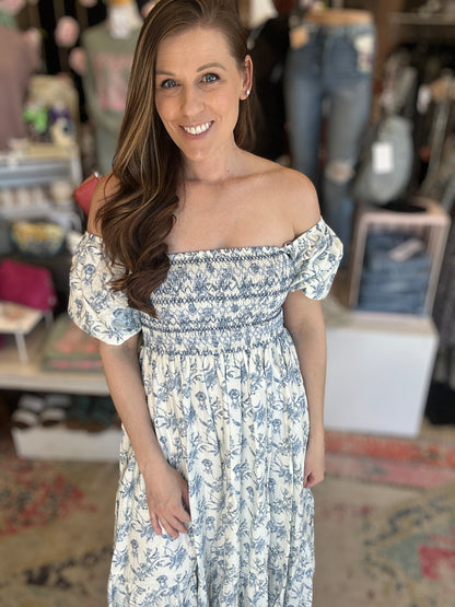 Blue Floral Midi Dress