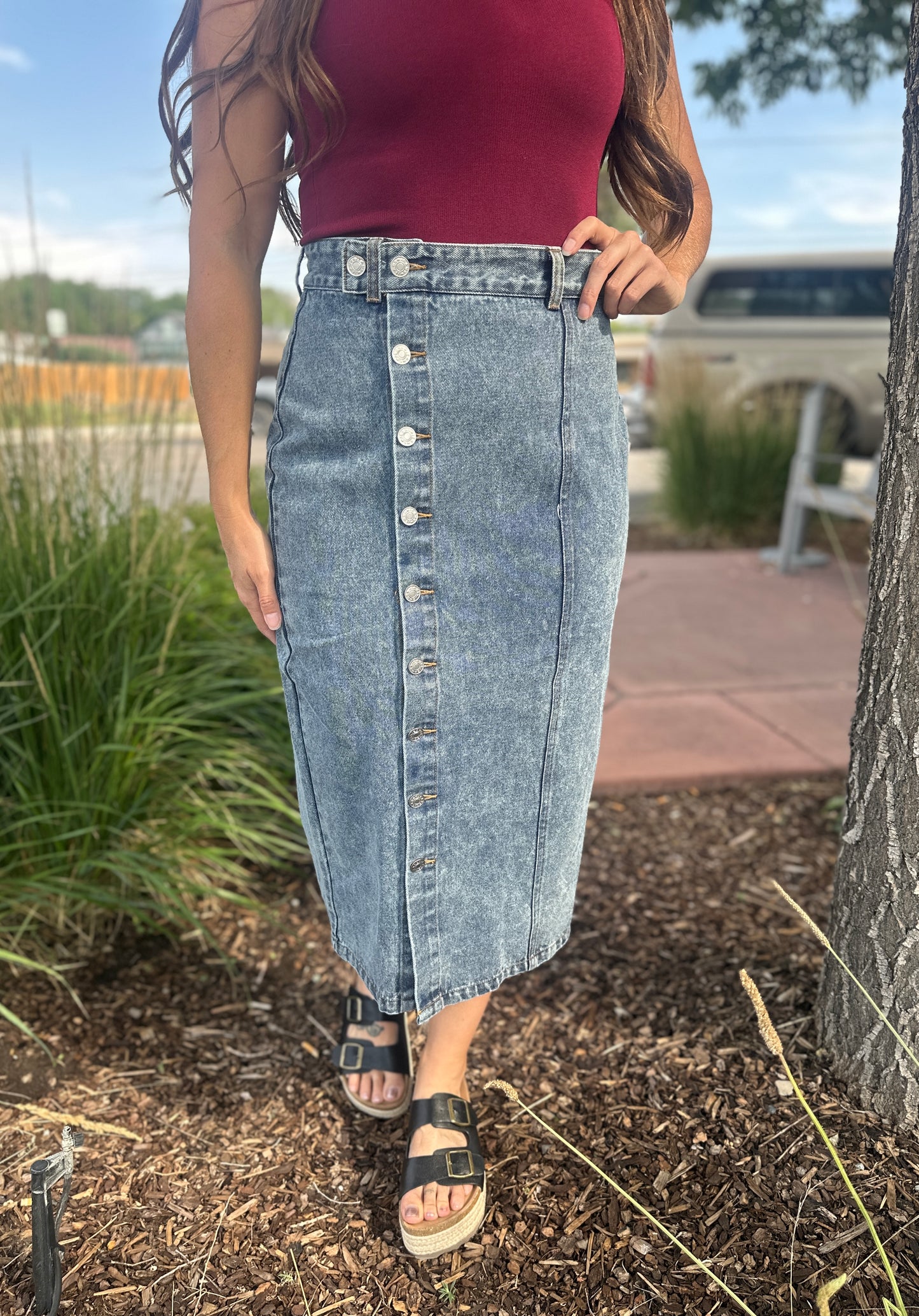 Denim Front Button Skirt