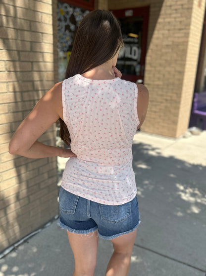 Pink Ribbed Floral Tank