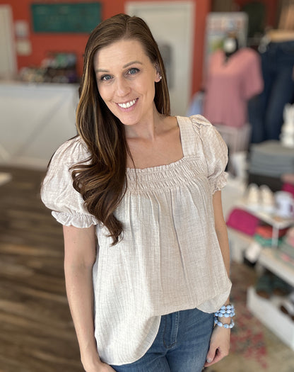 Oatmeal Smocked Top