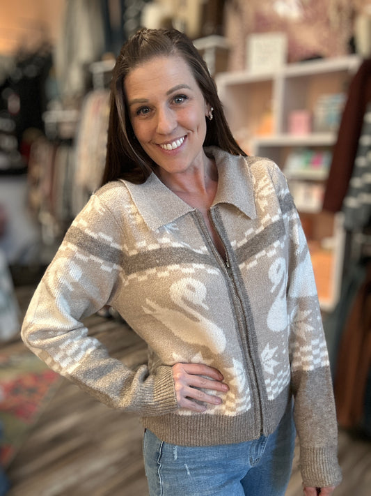 Swan Zip Up Sweater