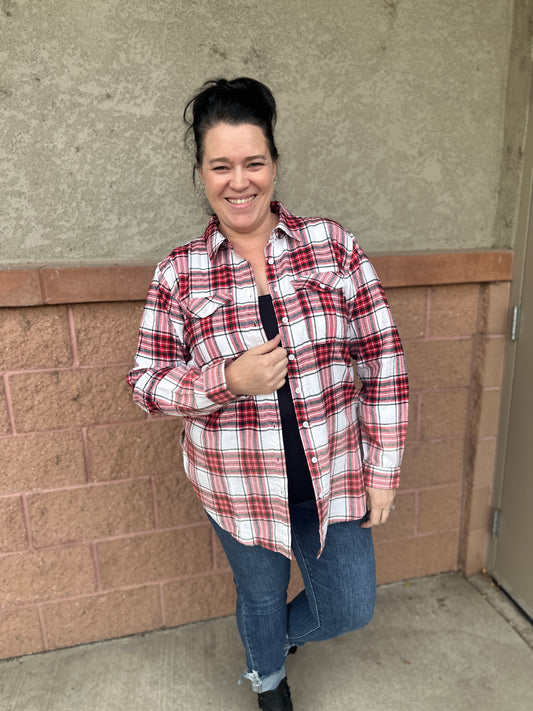 White and Red Plaid Flannel