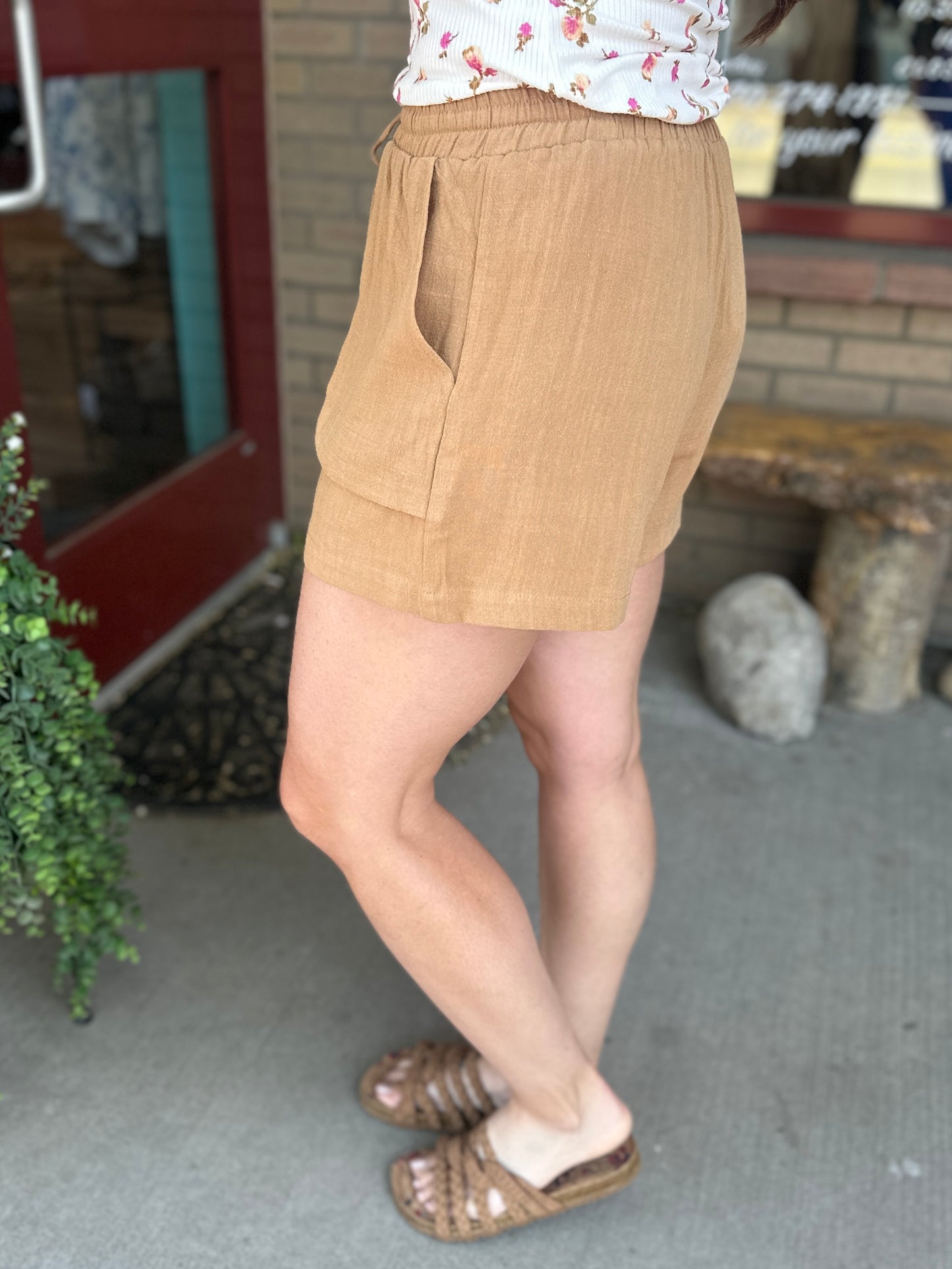 Camel Linen Shorts